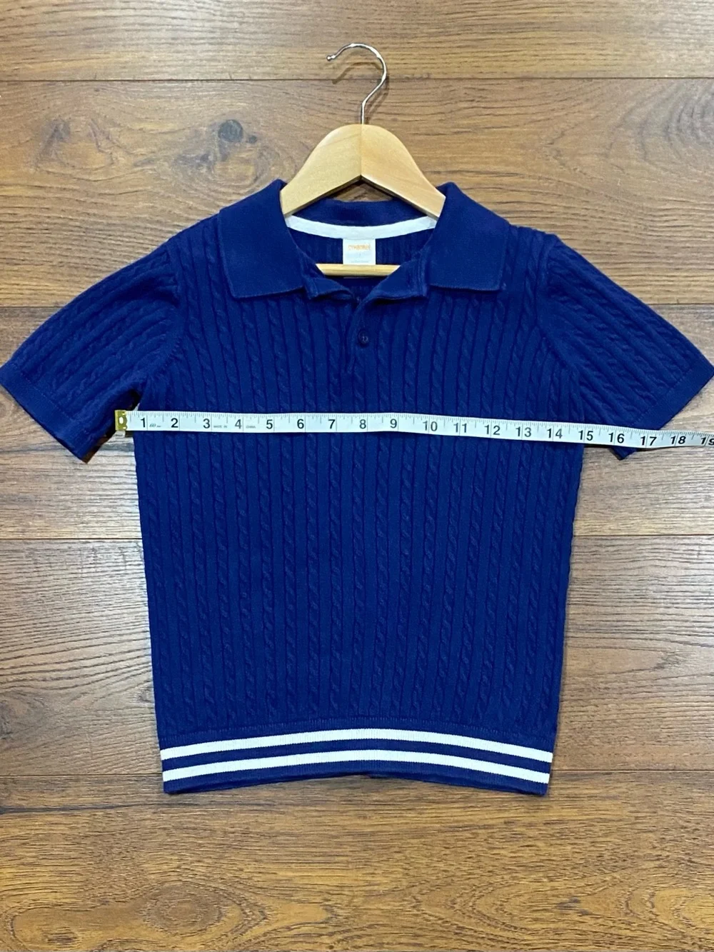 Gymboree Boys ‘Bon Voyage’ Navy Blue Cable Knit Short Sleeve Polo Size 7